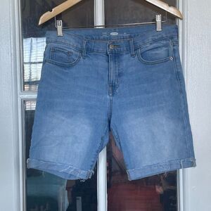 Old navy light blue fringe women denim fitted short jeans Bermuda size 10 preown